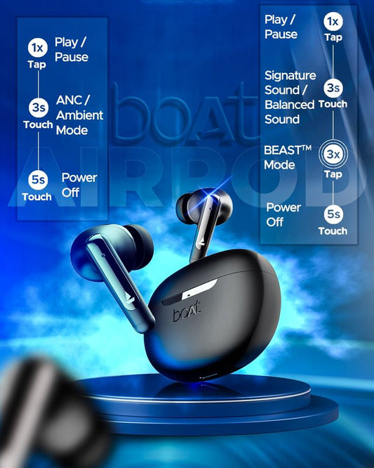 boAt Airdopes 141 ANC True Wireless Earbuds — 42H Playtime, Active Noise Cancellation, BEAST Mode, Quad Mics, Bluetooth 5.3